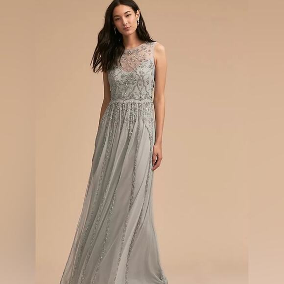 BHLDN Eliza Beaded Dress size blue gray sleeveless - Picture 1 of 10